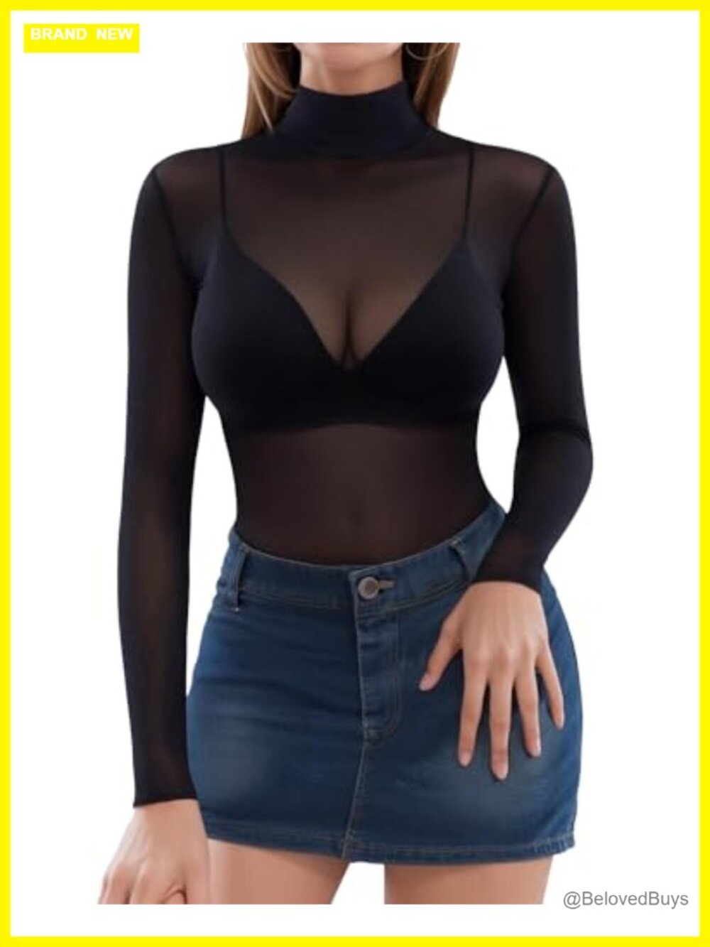Mesh Top Long Sleeve See Through Mock Neck Sheer Sexy Clubwear Bodycon